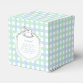 Pastellblau-grünes Rockpferd Wappen Babydusche Geschenkschachtel (Rückseite)