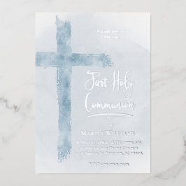 Pastellblau Heiliges Kreuz Erste Kommune Folieneinladung