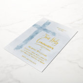 Pastellblau Heiliges Kreuz Erste Kommune Folieneinladung (Gedreht)