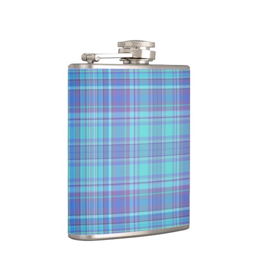 Pastellblau Kariertes Muster Flachmann (Rechts)