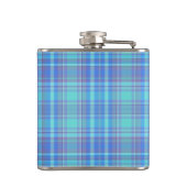 Pastellblau Kariertes Muster Flachmann (Rückseite)