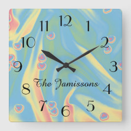 Pastellblau Kleine Herz, Name, Runde oder Platz Quadratische Wanduhr