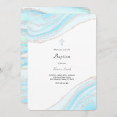 Pastellblau Marmor Taufe Baby Junge Einladung (Vorne/Hinten)