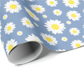 Pastellblau mit gelbem weißem Daisy-Blume-Muster Geschenkpapier (Rolleneckpunkt)