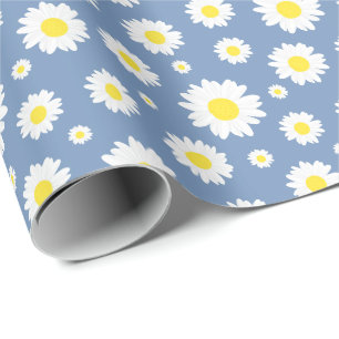 Pastellblau mit gelbem weißem Daisy-Blume-Muster Geschenkpapier