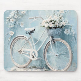 PASTELLBLAU MIT WEISSEN BLUMEN UND FAHRRAD MOUSEPAD