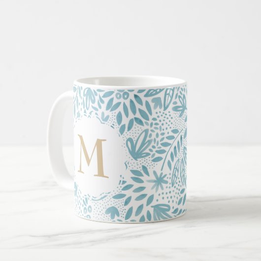 Pastellblau Muster Monogramm Kaffeetasse (Vorderseite Links)