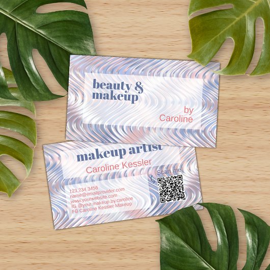 Pastellblau Pink Metallischer Marmorwald Art Muste Visitenkarte