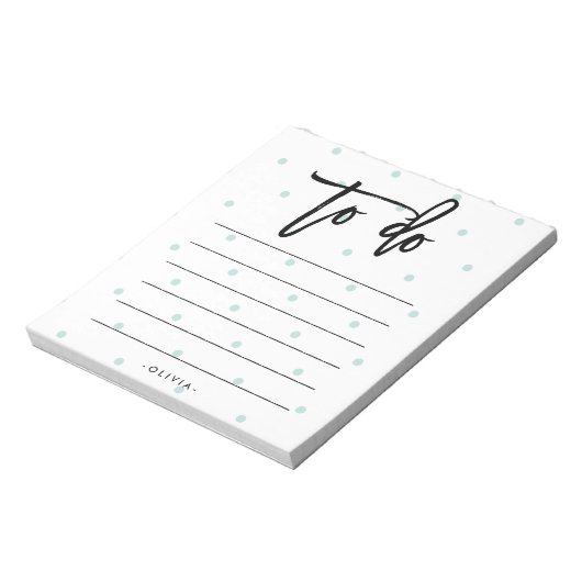 Pastellblau-Polka-Punkte und Typografie in einer L Notizblock (Rotiert)