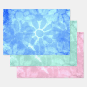 Pastellblau Rosa Grüne Krawatte-Farbton-Blume Deco Geschenkpapier Set