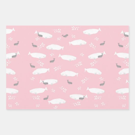 Pastellblau Rosa und Grau Beluga Baby Whale Design Geschenkpapier Set (Vorderseite 2)