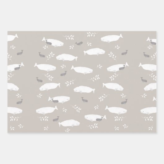 Pastellblau Rosa und Grau Beluga Baby Whale Design Geschenkpapier Set (Vorderseite)