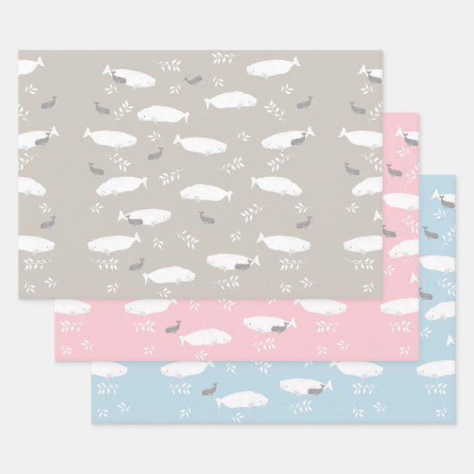 Pastellblau Rosa und Grau Beluga Baby Whale Design Geschenkpapier Set (Set)