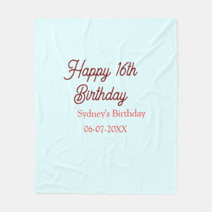 Pastellblau rote fröhliche 16. Geburtstag Name Dat Fleecedecke