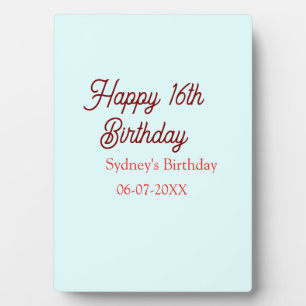 Pastellblau rote glückliche 16. Geburtstag Name Da Fotoplatte