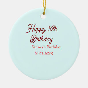 Pastellblau rote glückliche 16. Geburtstag Name Da Keramik Ornament