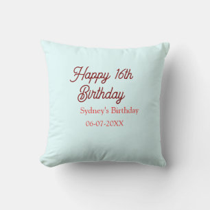 Pastellblau rote glückliche 16. Geburtstag Name Da Kissen