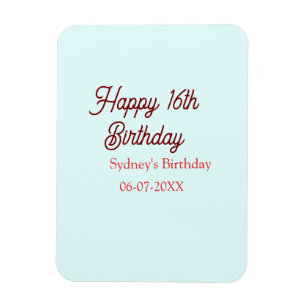 Pastellblau rote glückliche 16. Geburtstag Name Da Magnet