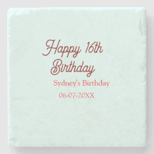 Pastellblau rote glückliche 16. Geburtstag Name Da Steinuntersetzer