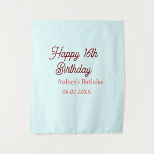 Pastellblau rote glückliche 16. Geburtstag Name Da Wandteppich