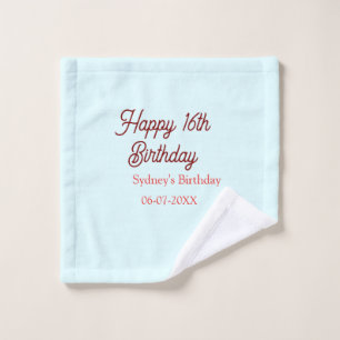 Pastellblau rote glückliche 16. Geburtstag Name Da Waschlappen