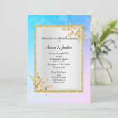 Pastellblau silberes Blattgold ELEGANT WEDING Einladung (Stehend Vorderseite)