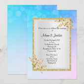 Pastellblau silberes Blattgold ELEGANT WEDING Einladung (Vorne/Hinten)