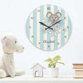 Pastellblau Streifen Niedlich Koala Kinderzimmer / Große Wanduhr