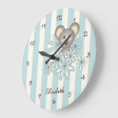 Pastellblau Streifen Niedlich Koala Kinderzimmer / Große Wanduhr (Winkel)