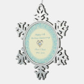 Pastellblau und beige Damaskus Schneeflocken Zinn-Ornament (Rechts)