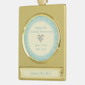 Pastellblau und cremefarbene Damasken Banner-Ornament Gold (Links)