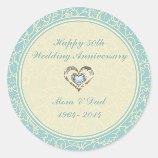 Pastellblau und cremefarbene Damasken Runder Aufkleber (Vorderseite)