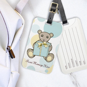 Pastellblau und Gelb Süßer Teddybär Kinder Gepäckanhänger