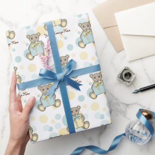 Pastellblau und Gelber Niedlicher Teddybär Geschenkpapier