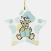 Pastellblau und Gelber Niedlicher Teddybär Keramikornament (Vorne)