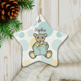 Pastellblau und Gelber Niedlicher Teddybär Keramikornament