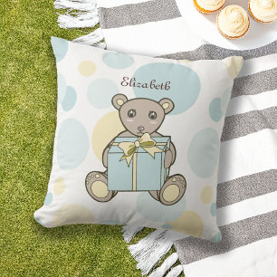 Pastellblau und Gelber Teddybär Kinder im Freien Kissen Für Draußen