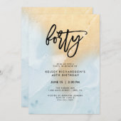 Pastellblau und Gold marmorn | 40. Einladung (Vorne/Hinten)