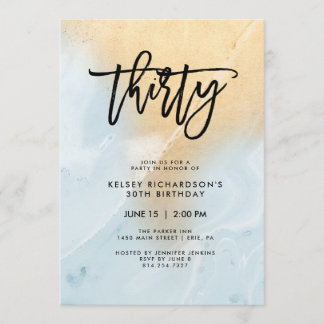 Pastellblau und Goldmarmor | 30. Geburtstag Party Einladung