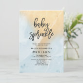 Pastellblau und Goldmarmor | Baby Sprinkle Einladung (Stehend Vorderseite)
