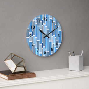 Pastellblau- und Graumuster Große Wanduhr