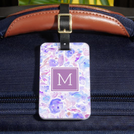 Pastellblau und Lila Blumenmuster Mit Monogramm Gepäckanhänger
