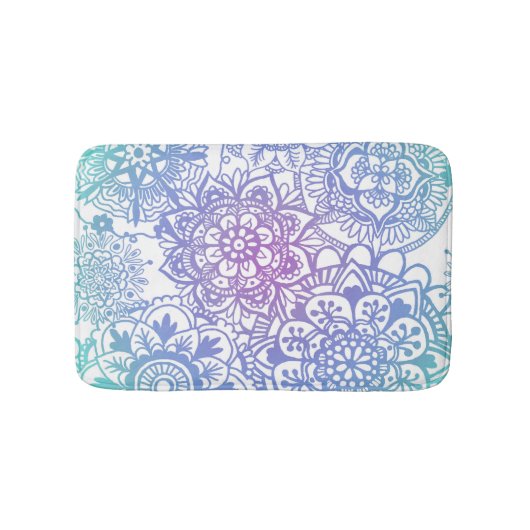 Pastellblau und Lila Mandala Muster Bath Mat Badematte (Vorderseite)