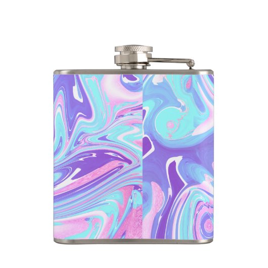 Pastellblau und Lila Marmor Flüssige Textur Flachmann (Rückseite)