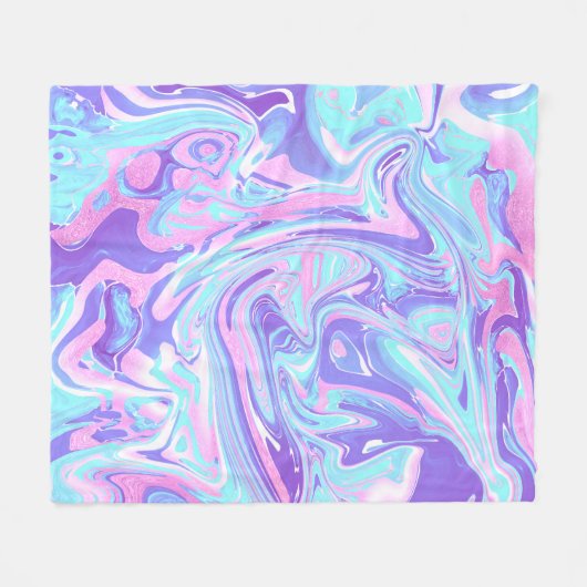 Pastellblau und Lila Marmor Flüssige Textur Fleecedecke (Vorderseite (Horizontal))
