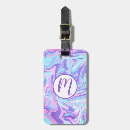 Pastellblau und Lila Marmor Flüssige Textur Gepäckanhänger (Vorderseite vertikal)