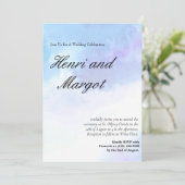 Pastellblau und Lila Wasserfarben-Blindskripte Einladung (Stehend Vorderseite)