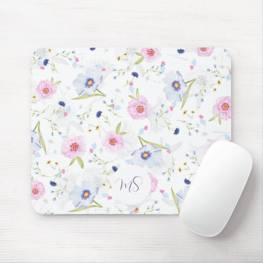 Pastellblau und rosa Blume Personalisiert Mousepad (Mit Mouse)