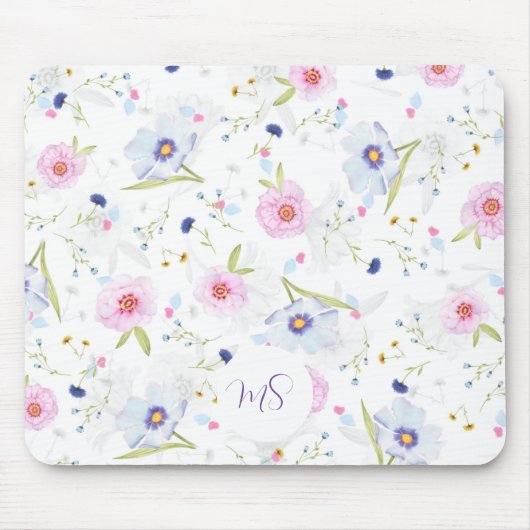 Pastellblau und rosa Blume Personalisiert Mousepad (Vorne)