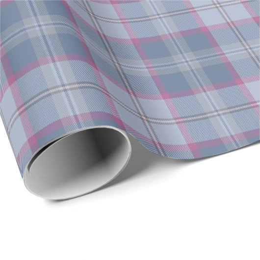Pastellblau und rosa Tartan-Umhüllungspapier Geschenkpapier (Rolleneckpunkt)